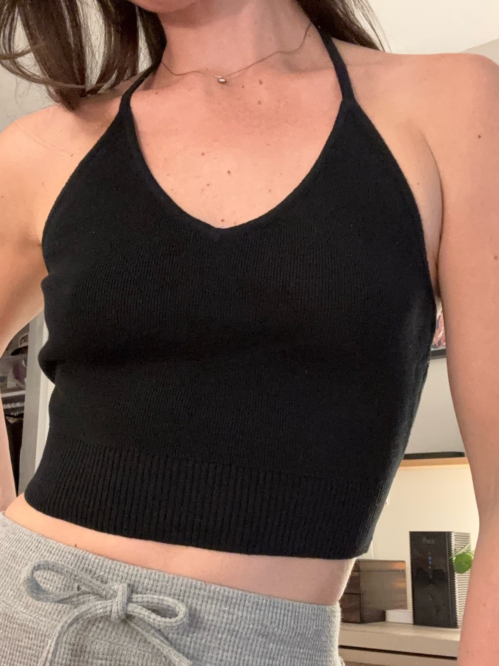 Simons Black Halter Knit Crop Top